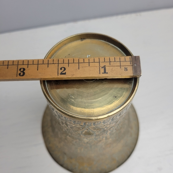 Etched Solid Brass Vintage Vase with Engraved Floral Designs 5.25" - Picture 8 of 15